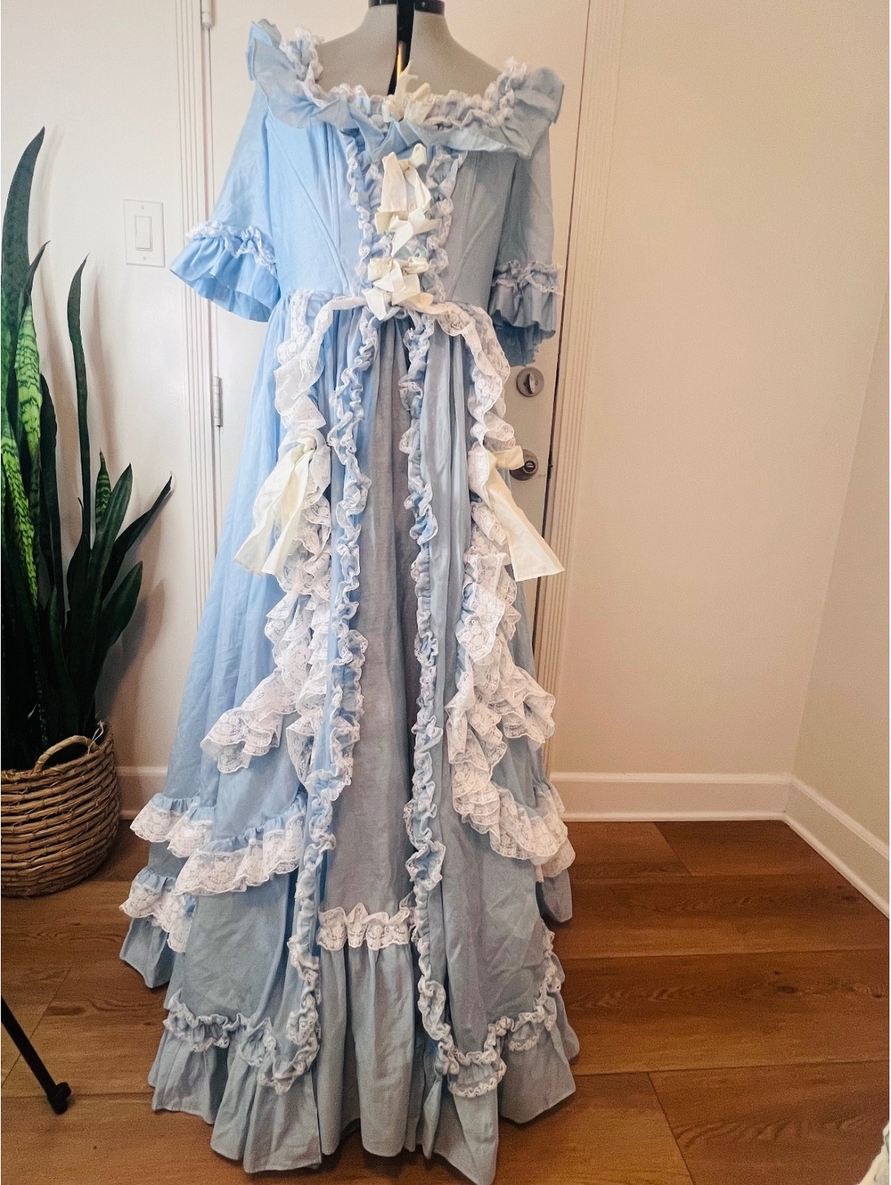 Selkie Mary Antoneitte in denim blue with delicate white lace - One of a kind